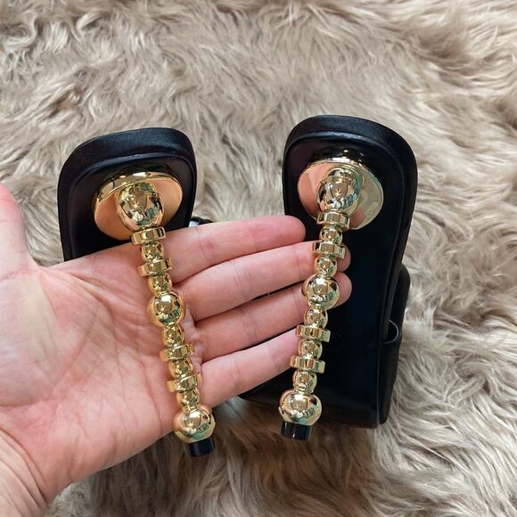 Cape Robbin Oversized Black Bow Detail Mule Gold Accent Bubble Heel/Stiletto - Picture 6 of 12